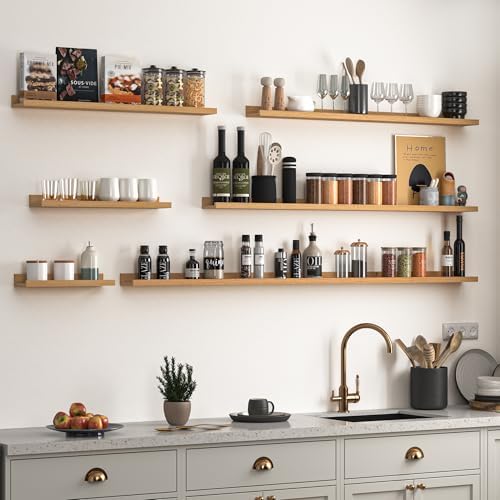 Heimlove Picture Ledge Shelf Set of 2 Natural Oak