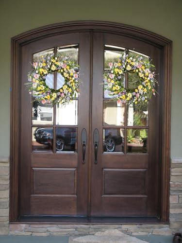 LSKYTOP Artificial Daisy Wreath 24 Inch Front Door Decor
