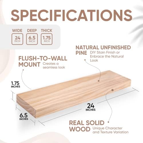 Homeforia 24 Inch Wood Floating Shelves Set of 2