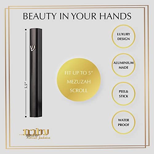 Pack of 5 Matte Black Aluminum Mezuzah Cases with Gold Shin