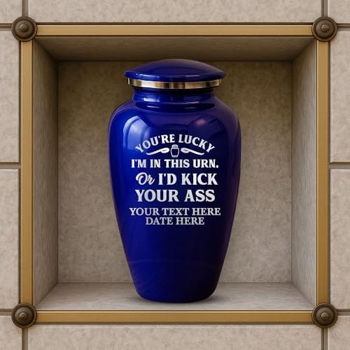 Custom Cremation Urn Metal Vessel Funny Personalized Design Purple