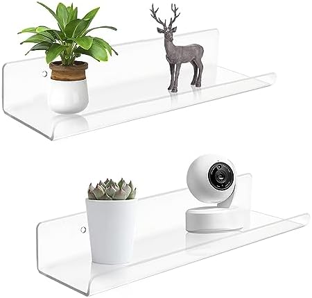 ROYALITA Small Clear Acrylic Floating Wall Shelves Set of 2