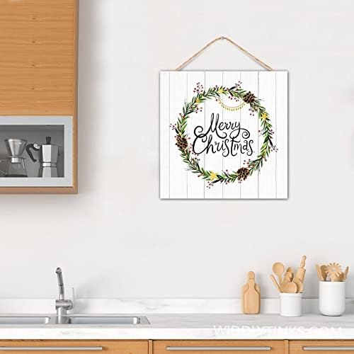 Winter Door Hanger Wreath 12x12in Wooden Plaque