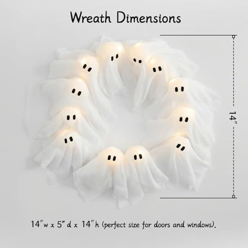 Lit Ghosts Wreath Halloween Decor Front Door