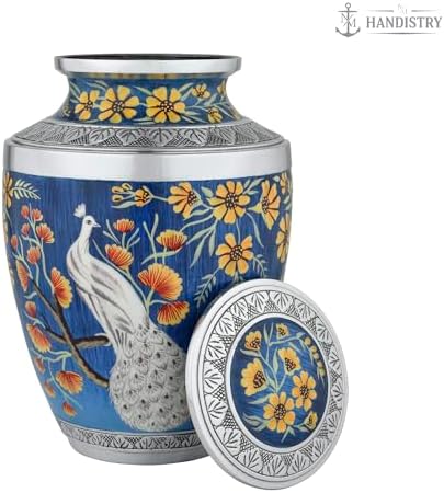 Handpainted Peacock Cremation Urn for Adult Male