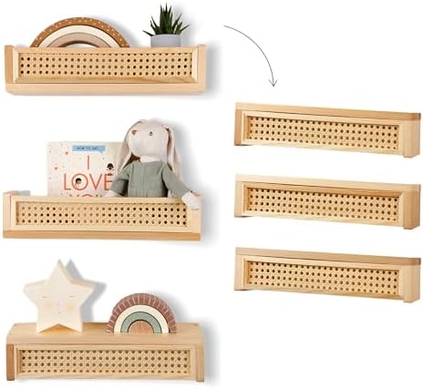 Good Bits Rattan Wall Shelf 3 Pack Floating Bookshelf