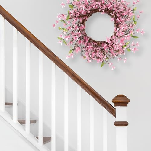 Collections Etc Spring Forsythia Floral Door Wreath in Pink