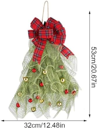 Handmade Christmas Wreath with Red Bow and Lights for Front Door