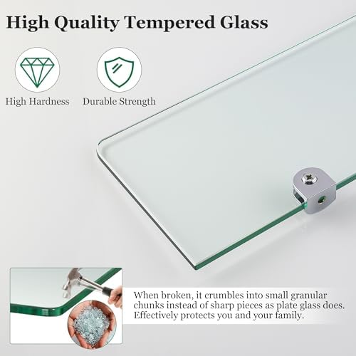 SAYAYO Clear Tempered Glass Floating Shelves Set of 3 12 Inch