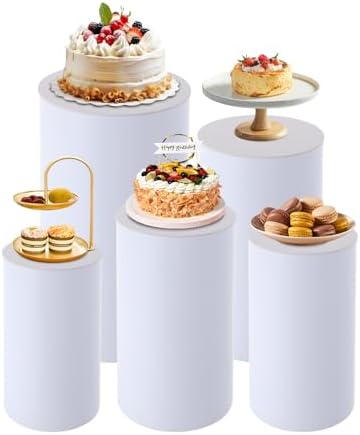 5pcs White Cylinder Display Pedestal Stand for Parties