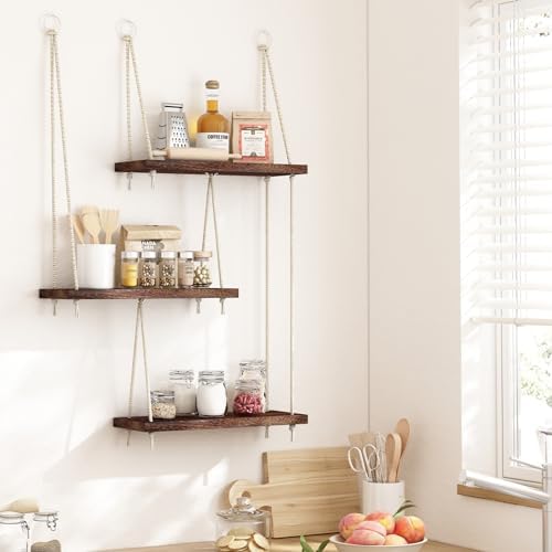 Fixwal 3 Tier Floating Wall Shelf - Dark Brown