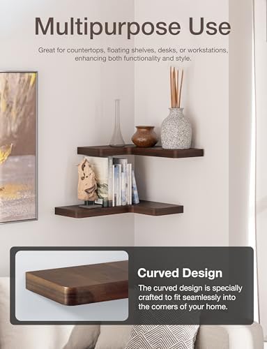 BATODA Floating Corner Shelf 17x12 Walnut