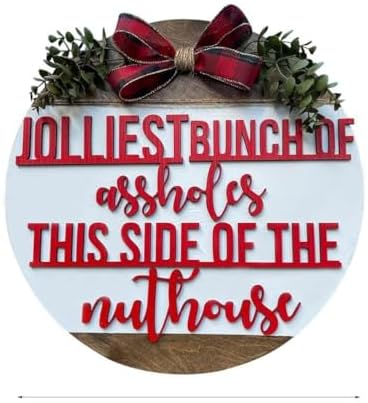 Festive Wooden Door Wreath with Linen Bow