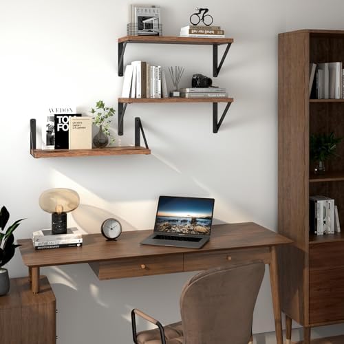 Heimlove Floating Shelves Set of 3 16 Inch Wood Rustic Brown