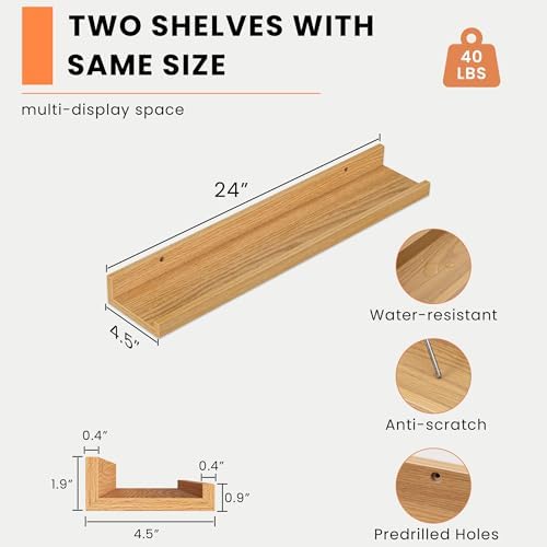 Heimlove Picture Ledge Shelf Set of 2 Natural Oak