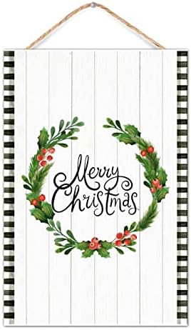 Winter Door Hanger Wreath Wood Sign 8x12in