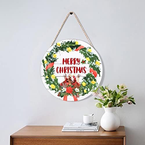 Farmhouse Front Door Hanger Red Birds Holly Wreath Christmas Wood Sign 1