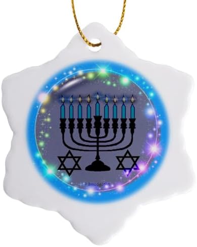 3dRose Menorah Stars Porcelain Snowflake Ornament 3 Inch