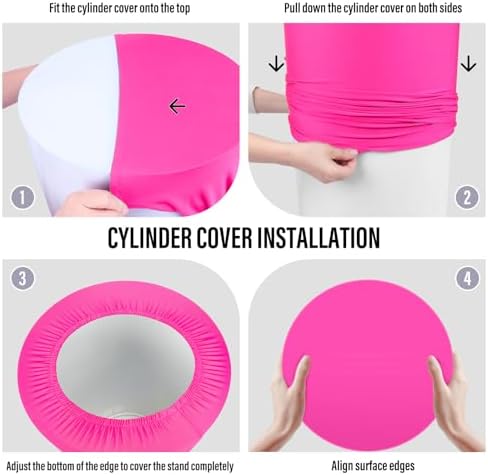 LEBENGURU 5Pcs Cylinder Pedestal Stand Covers Fushia Round Spandex
