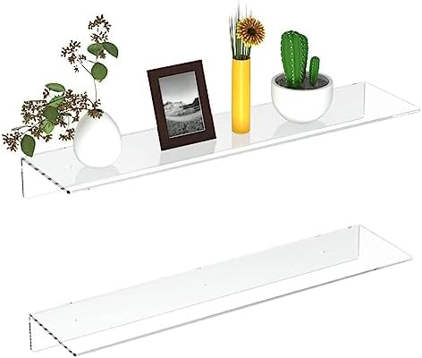 FEMELI 2PCS 24 Clear Acrylic Floating Shelves for Wall Mounting