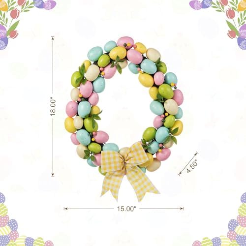 Glitzhome 18 Inch Easter Egg Spring Wreath for Front Door