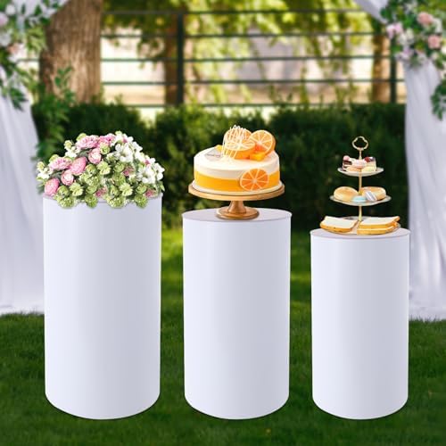 White Cylinder Pedestal Stand 3Pcs for Parties