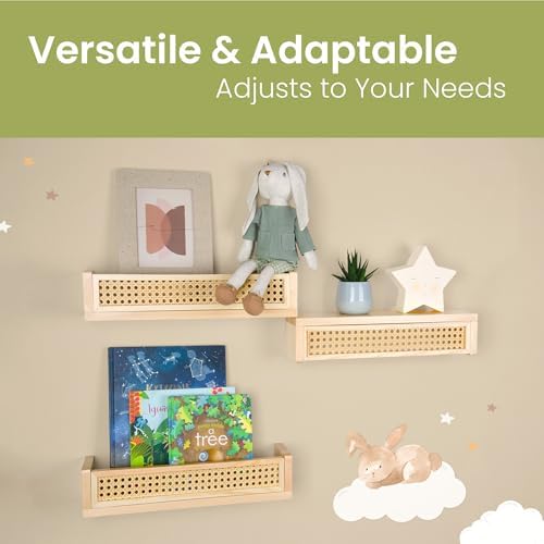 Good Bits Rattan Wall Shelf 3 Pack Floating Bookshelf