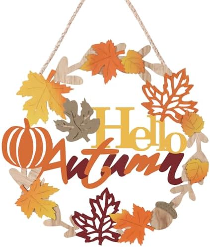 Hello Fall Sign Wooden Welcome Wreath for Front Door