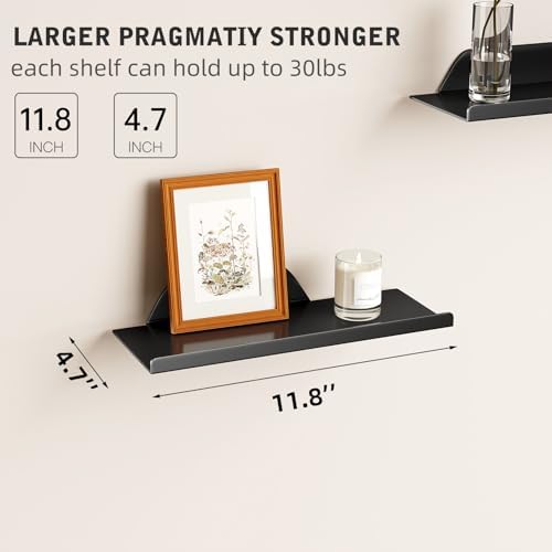 Modern Floating Shelf for Wall Black 12 Inches