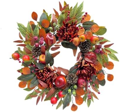 22 Inch Fall Chrysanthemum Wreath with Apples and Berries
