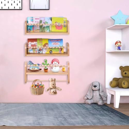 SAGs Store Floating Bookshelves Set of 3 Natural Wood