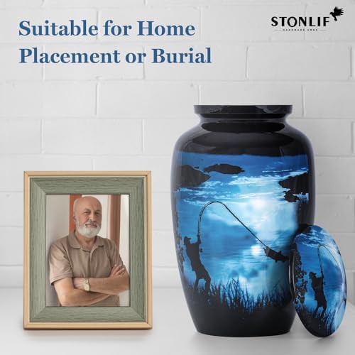 STONLIF Decorative Fishing Urn for Ashes - 200 lbs Blue Urn