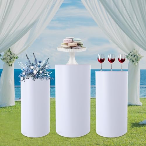 White Cylinder Pedestal Stand 3Pcs for Parties