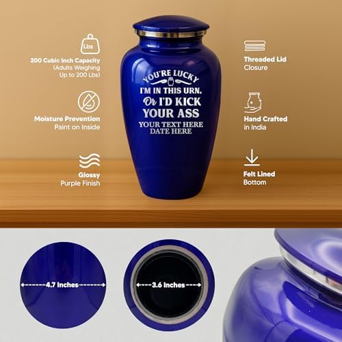 Custom Cremation Urn Metal Vessel Funny Personalized Design Purple