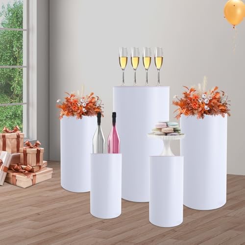 5pcs White Cylinder Display Pedestal Stand for Parties