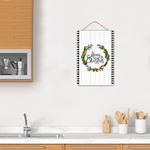 Winter Door Hanger Wreath Wood Sign 8x12in