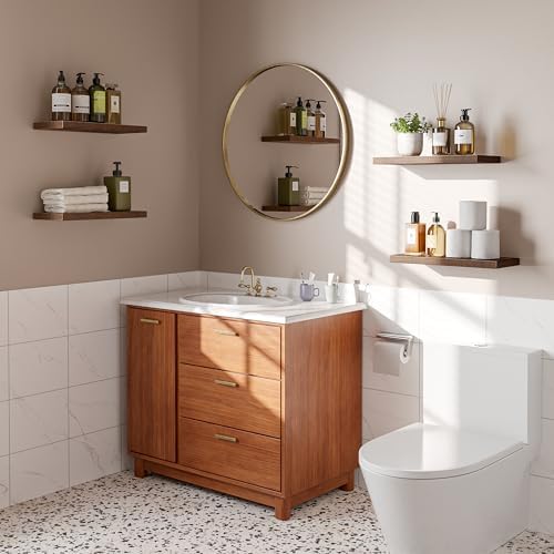YUFLINX 16 Rustic Brown Floating Shelves Set of 4