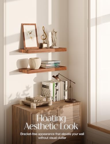 BATODA Set of 2 17 Acacia Wood Floating Shelves Wall Mounted