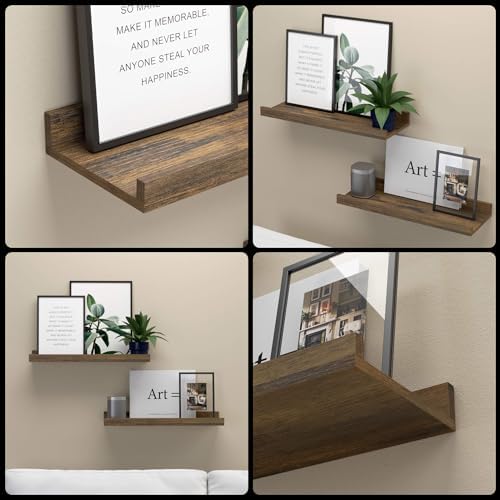 Boswillon Floating Shelves Set of 2 Brown Rustic Wall Mount