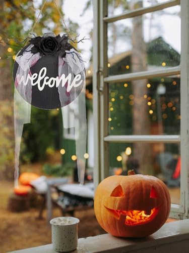 Halloween Welcome Sign Wooden Door Hanging Wreath