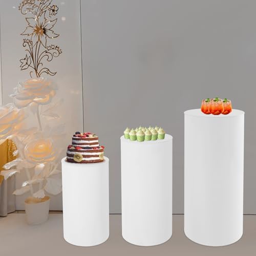 Eapmic 3 Pcs White Round Cylinder Pedestal Stands