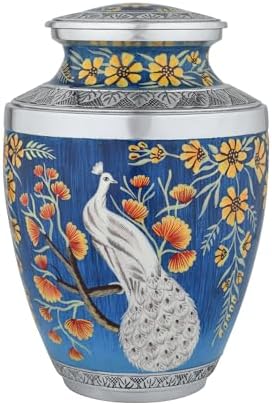 Handpainted Peacock Cremation Urn for Adult Male