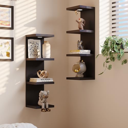 4 Tier Floating Wall Shelf with LED Light