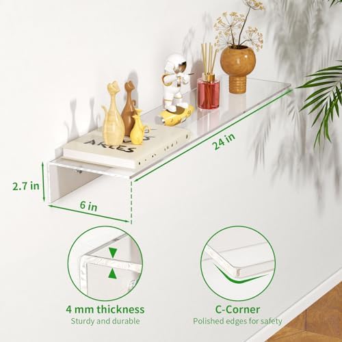 FEMELI 2PCS 24 Clear Acrylic Floating Shelves for Wall Mounting