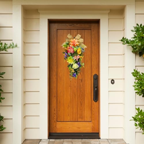 Svndlyn Spring Summer Floral Teardrop Wreath