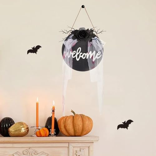 Halloween Welcome Sign Wooden Door Hanging Wreath