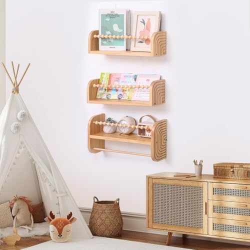 SAGs Store Floating Bookshelves Set of 3 Natural Wood