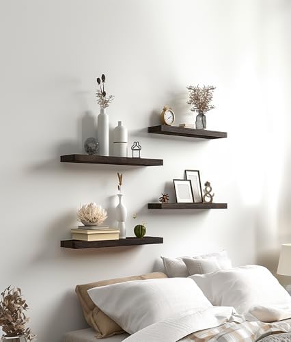 PHPH Wood Floating Shelves Set of 6 17 Inch Brown