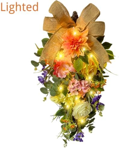 Svndlyn Spring Summer Floral Teardrop Wreath