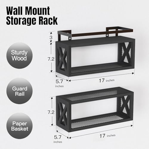 RICHER HOUSE Floating Shelves with Guardrail Black